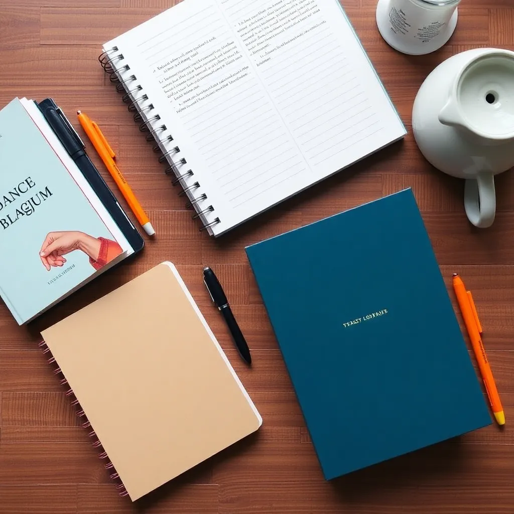 Verschillende balans hulpmiddelen zoals boeken en notitieblokken