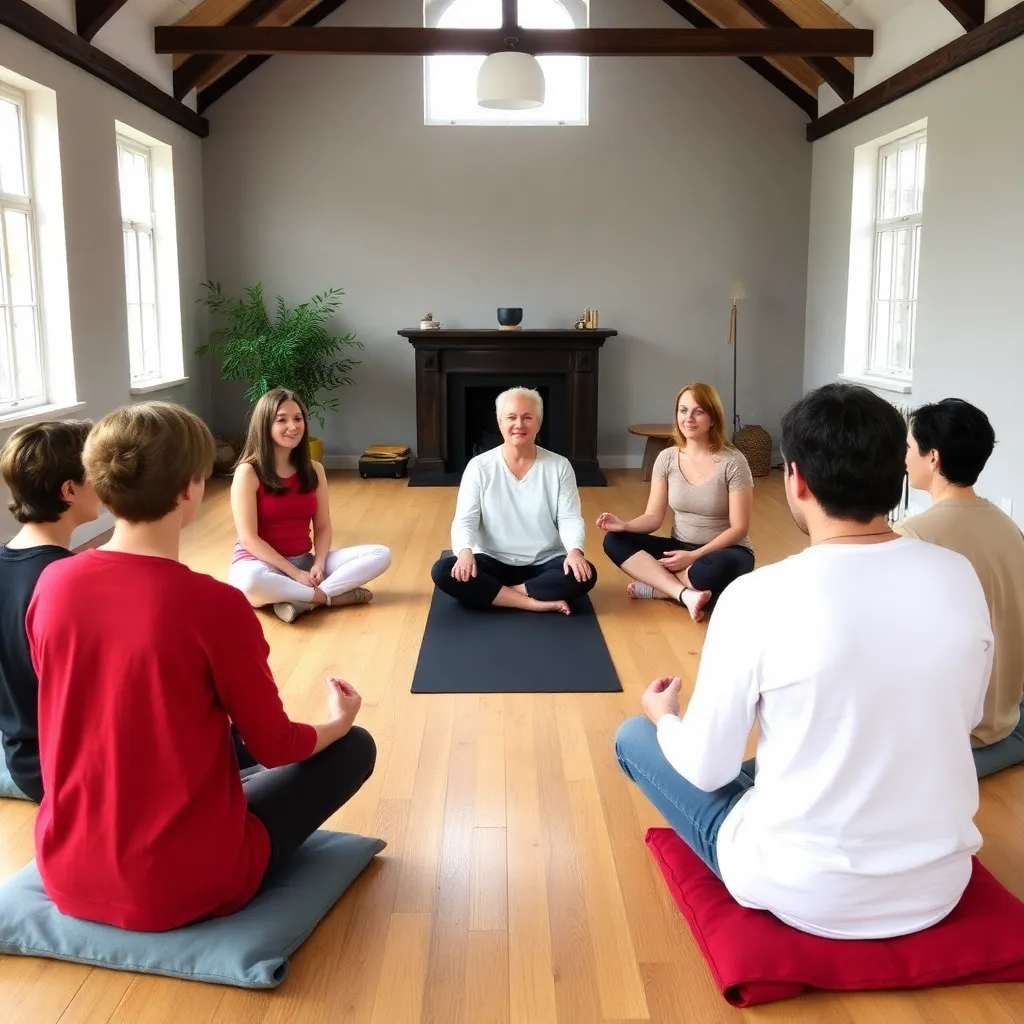 Groepsmeditatie in een rustige Belgische studio setting