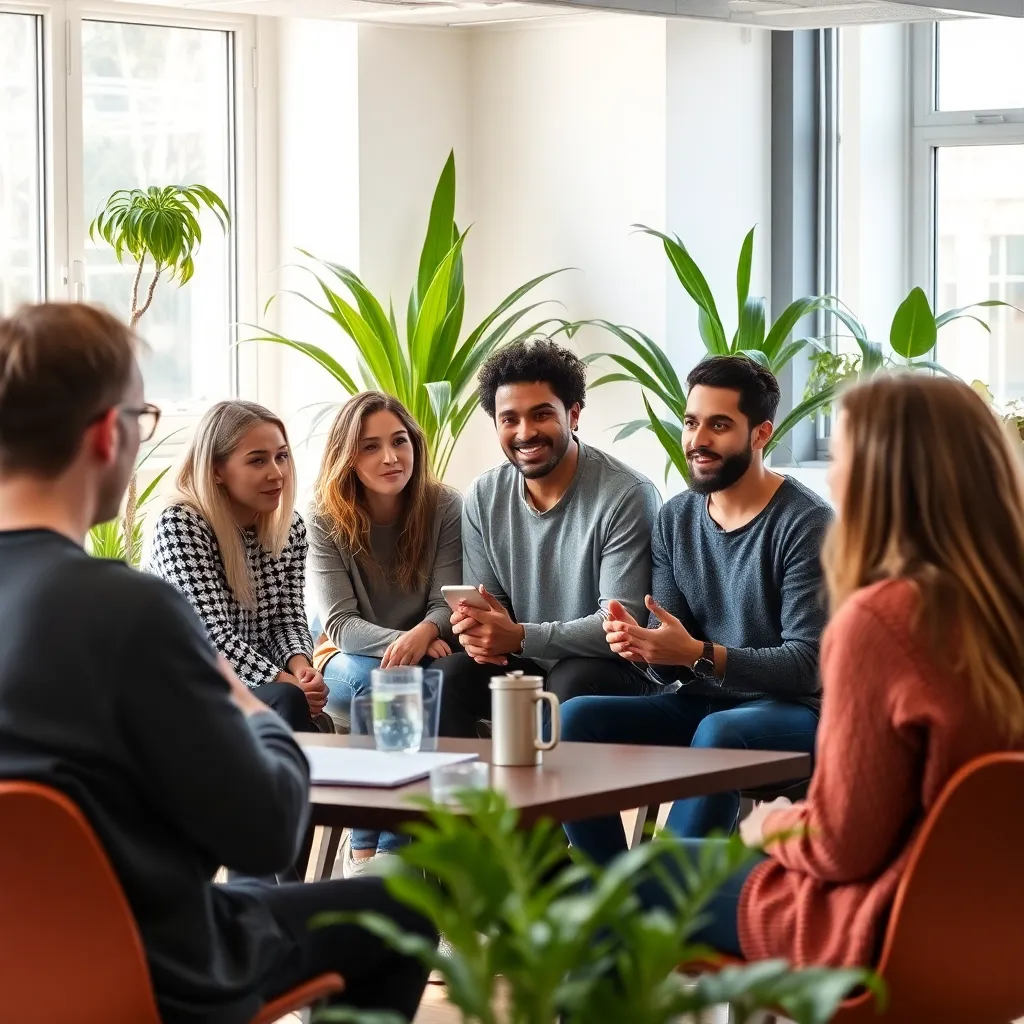 Groep mensen die deelnemen aan een interactieve workshop over sociale vaardigheden